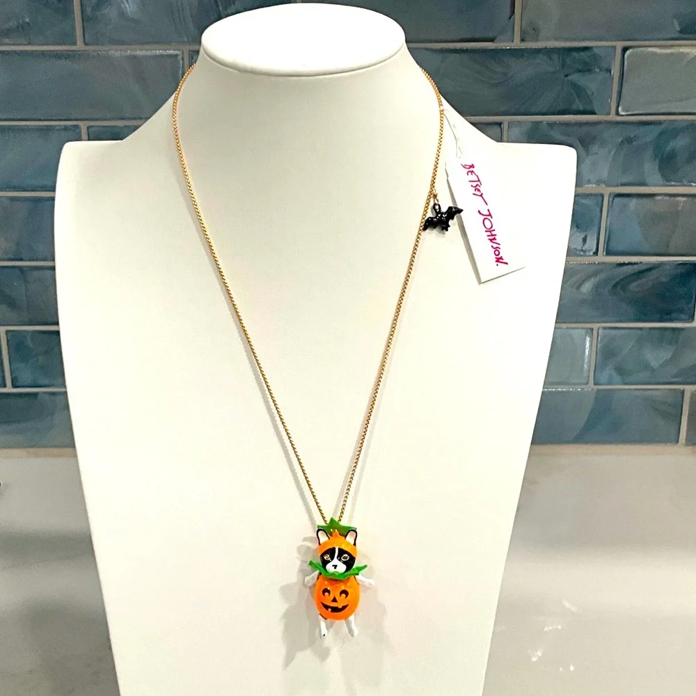 Betsey Johnson Halloween Jack-O-Lantern Bulldog Necklace and Earring Set NWT! - Picture 4 of 11